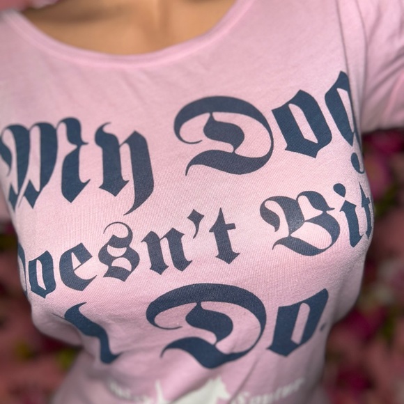 Juicy couture T shirt Pink my dog doesn’t bite I do pet vintage y2k top cotton S - Picture 3 of 7